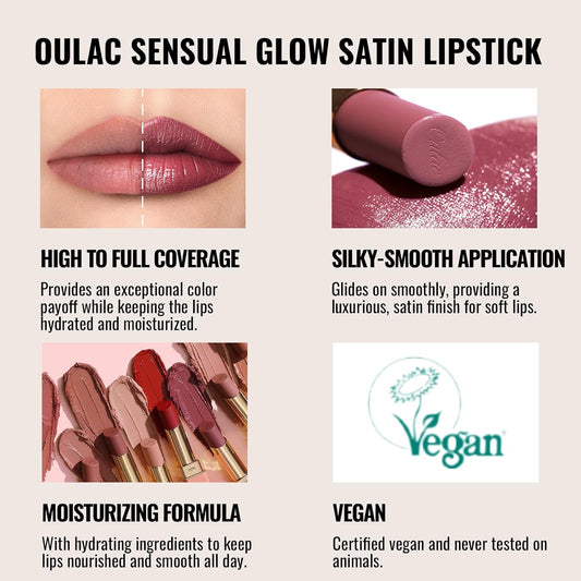 Oulac Color Rich Satin Lipstick - Pink Brown Full Coverage Lip Color, Creamy Silky-Smooth, Moisturizing, Satin Matte Finish, Infused With Shea Butter, Vegan & Clean Beauty, 4g, SG11 Breathtaking
