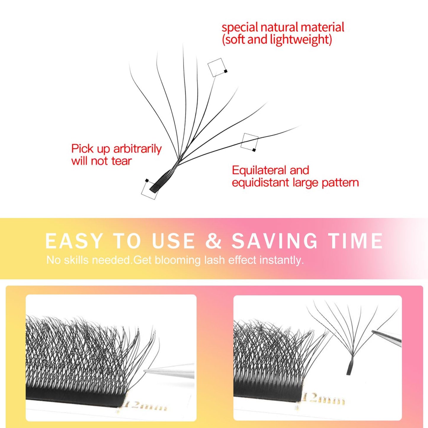 W Lash Extensions Supplies 8D Eyelash Extensions W Shape 0.07mm Thickness D Curl 10mm Premade Fans Easy Fan Lashes Volume Matte Black 12 Rows Crisscross Eye Lashes(W-8D-0.07-D,10mm)