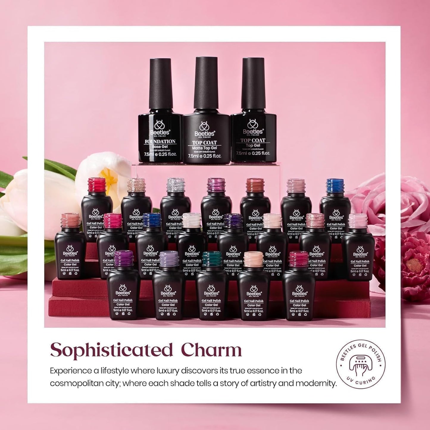 beetles Gel Nail Polish Set 20 Colors Fall Winter Neutral Shimmer Red Nude Brown Gel Polish Kit with Base Matte and Glossy Top Coat Soak off Uv Lamp Manicure Set Gift for Women Sophisticated Charm