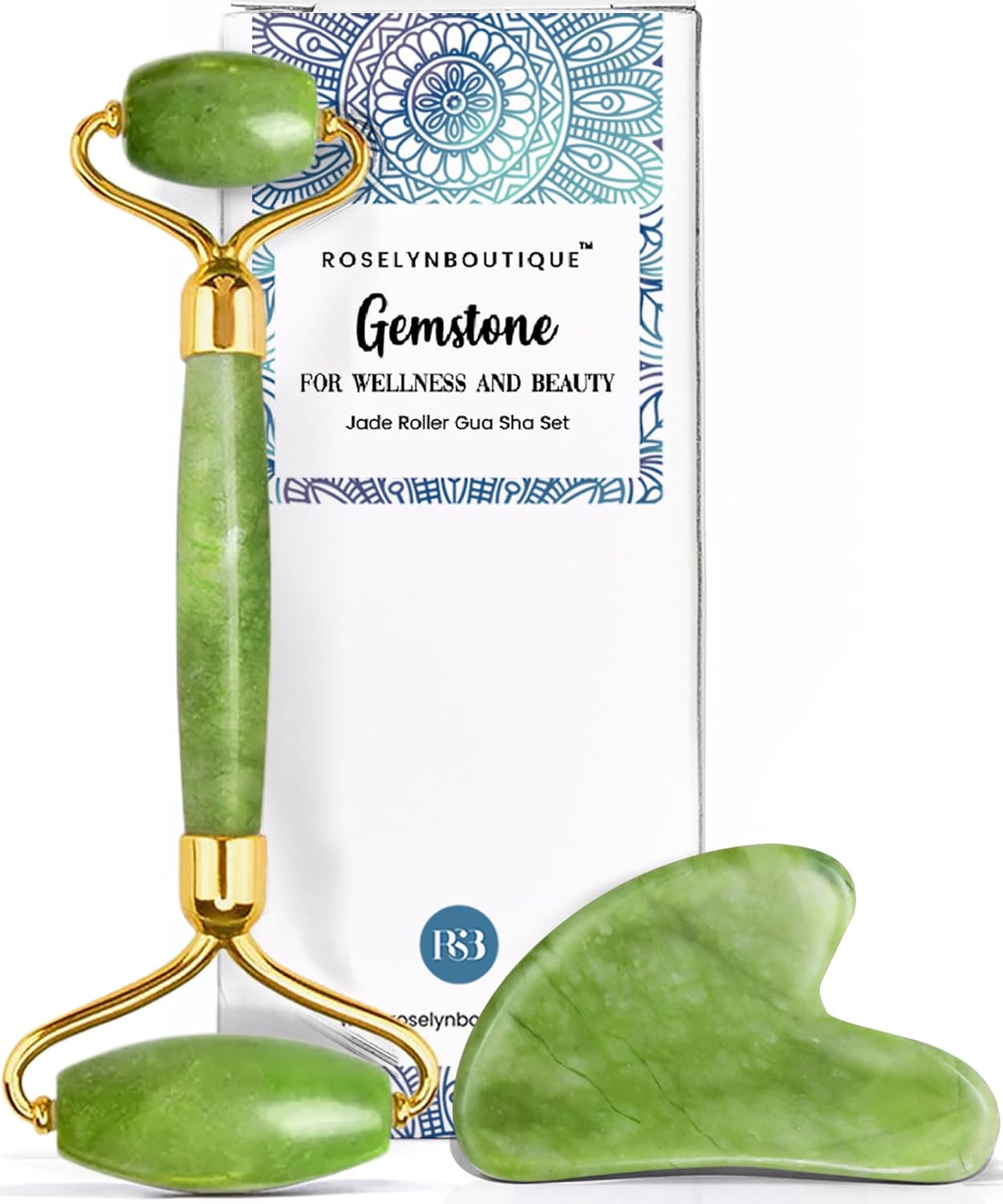ROSELYNBOUTIQUE Gua Sha Facial Tools & Face Roller for Lift Wrinkless Natural Skincare Tool Jade Roller Guasha Tool for Face (Green)