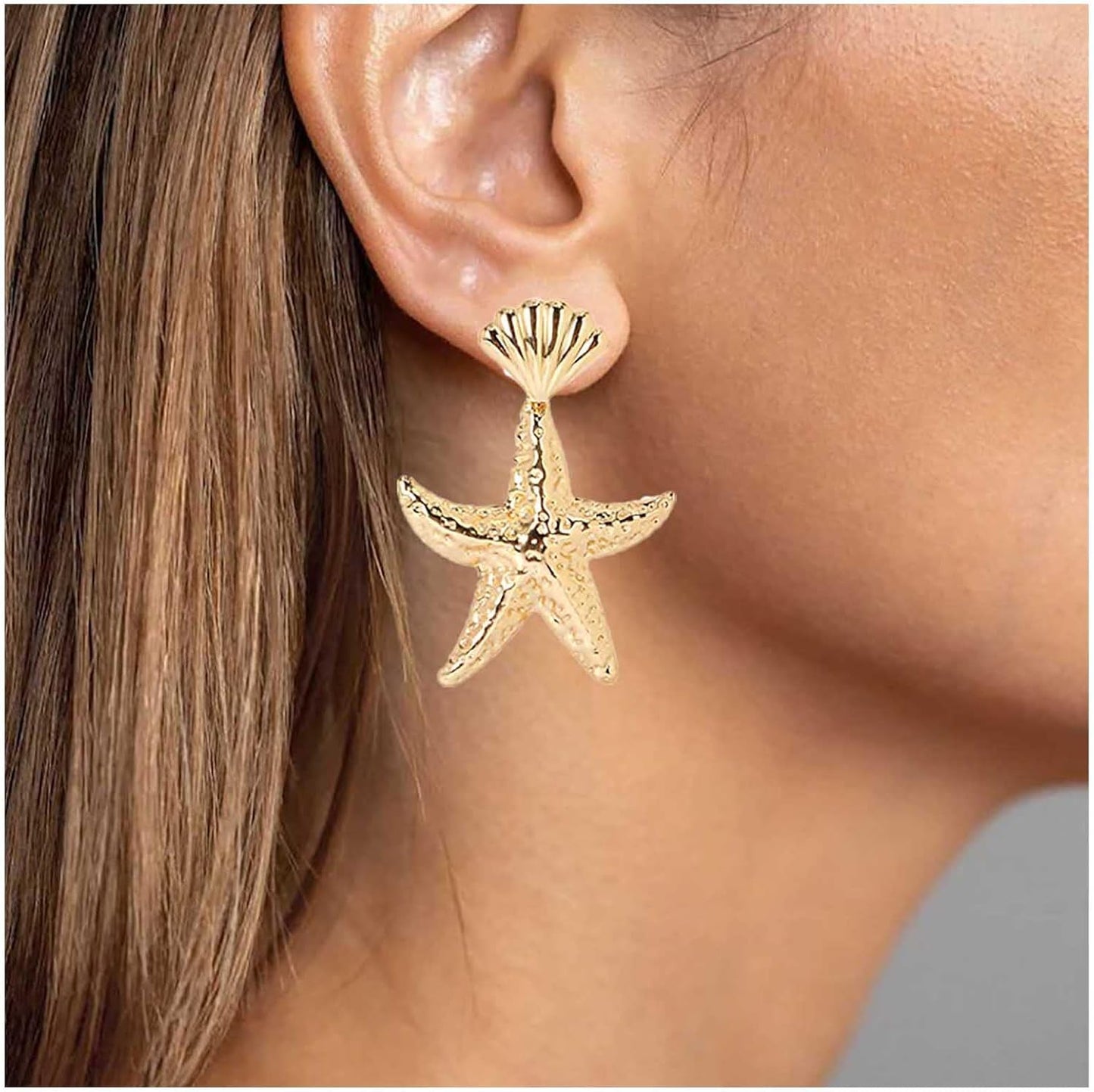 Vintage Starfish Dangle Earrings Starfish Drop Earrings Gold Metal Seashell Stud Earrings Hammered Starfish Earrings Jewelry for Women