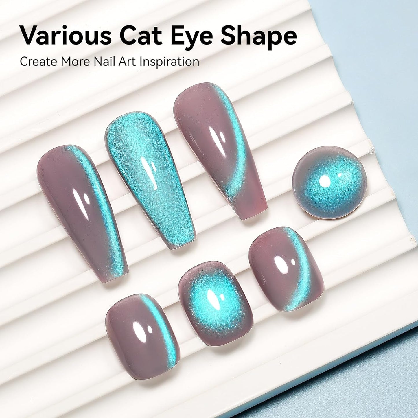 Cat Eye Gel Polish, Glass Blue Glitter Cateye Magnetic Nail Polish Magic Holographic Effect, UV Gel Sparkle Crystal Jelly Color Manicure for Nail Salon DIY At Home