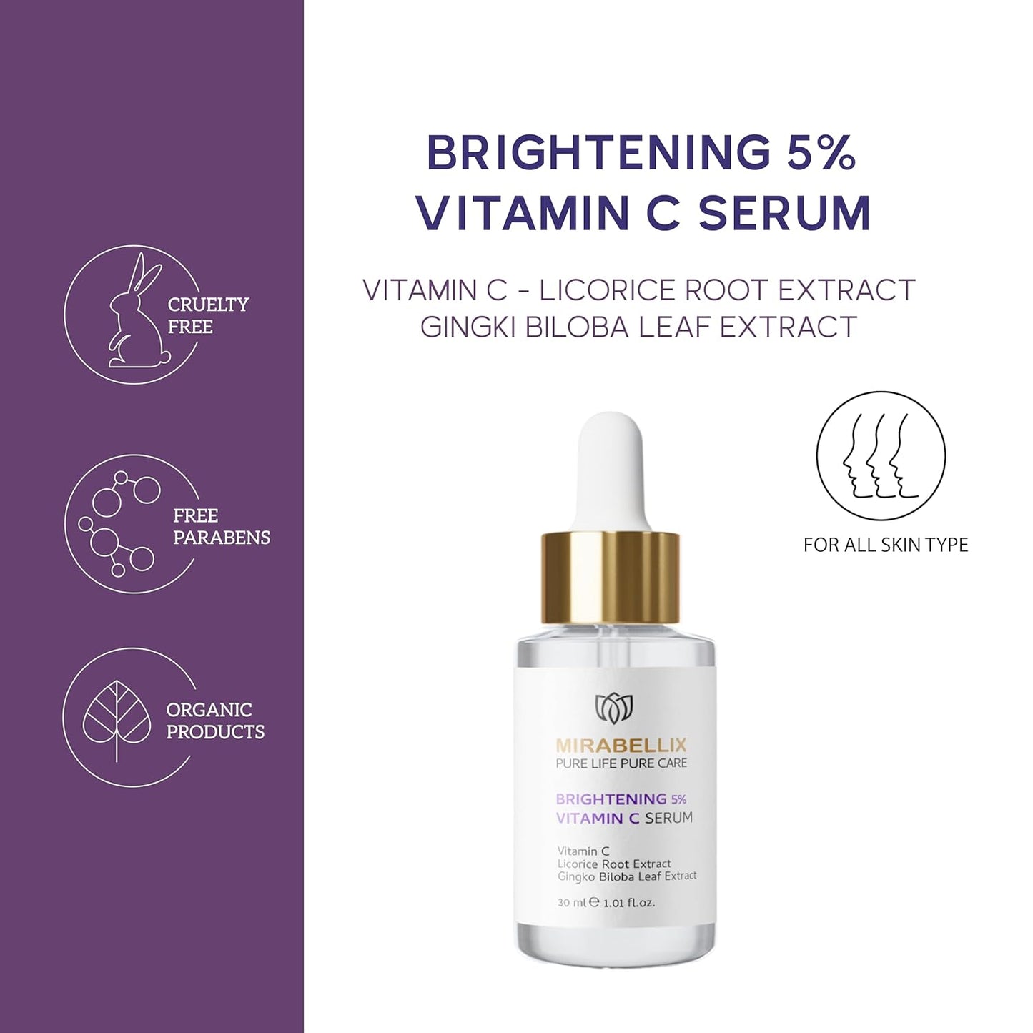 Vitamin C Facial Serum | Daily Antioxidant Support with Niacinamide, Licorice Root & Ginkgo Biloba | Hydrating & Nourishing Formula 30ml