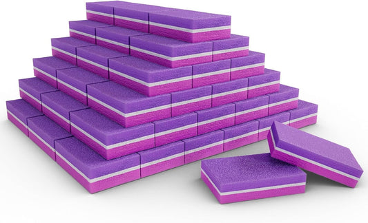 Moray Nail Buffer, Buffer Block Nail File 100/180 Grit, Mini Nail Buffers Block Sponge Double Sided Nail File for Acrylic Nails Manicure Tools 50PCS (Pink-Purple)