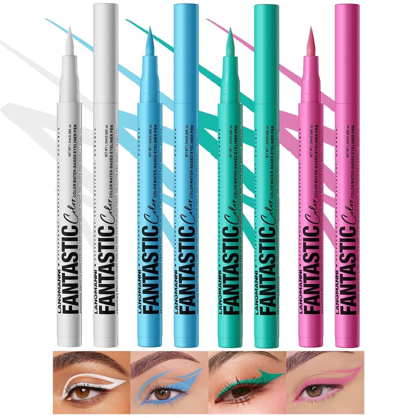 LANGMANNI 4 Colors Matte Liquid Eyeliner Set, Neon Colorful Pigmented With Long-lasting, Smudgeproof & Waterproof Eye Liner Makeup for Bold & Stunning Looks - Gift for Girls(1+2+3+4)