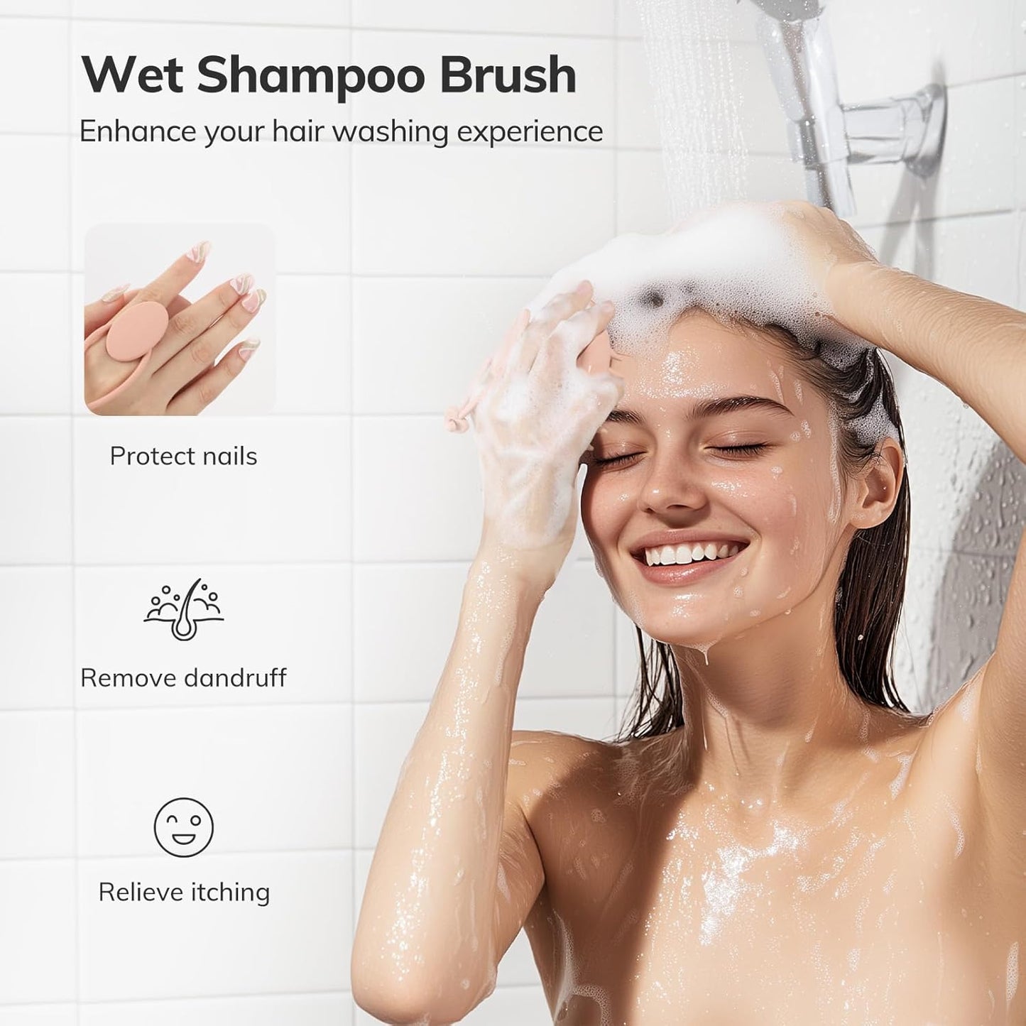 Sndyi Silicone Scalp Massager Shampoo Brush, Hair Scrubber with Soft Silicone Bristles, Scalp Scrubber/Exfoliator for Dandruff Removal, Wet Dry Scalp Brush for Hair Growth & Scalp Care, Pink