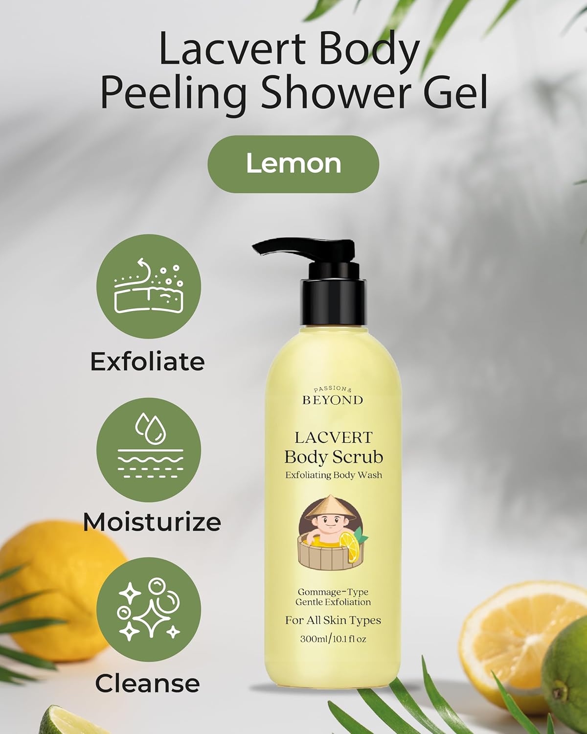 BEYOND Lacvert Body Scrub Peeling Gel (Lemon, 10.1fl oz) - Body Wash & Shower Gel for Gentle Exfoliation & Home Spa. Korean Daily Skin Care. Gommage-Type for Smooth, Soft Skin.