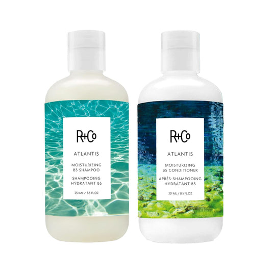 R+Co Atlantis Moisturizing B5 Shampoo + Conditioner + High Dive Deluxe Sample | Vegan + Cruelty-Free | 2 x 8.5 Oz + .5 Oz Deluxe Sample