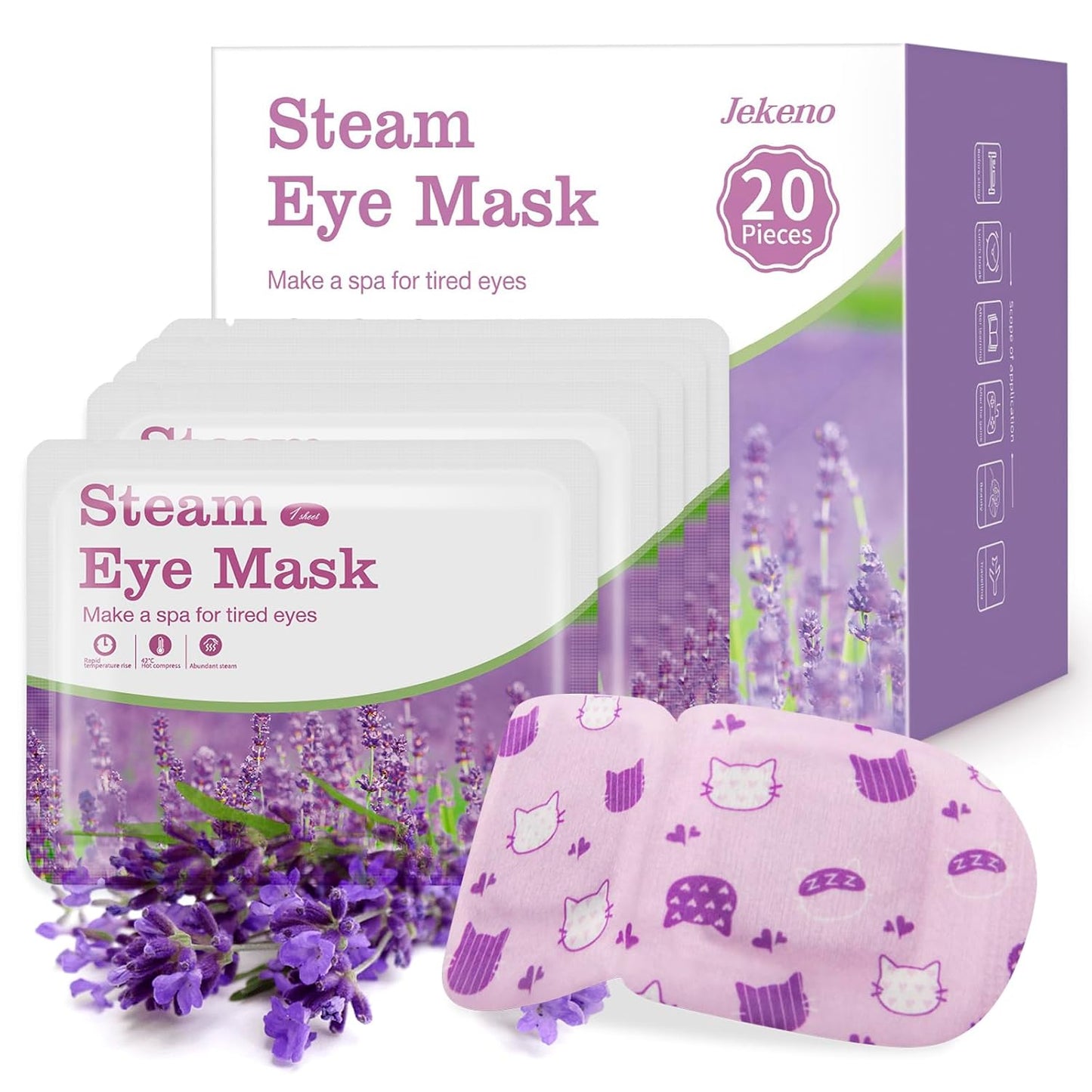 Jekeno Steam Eye Mask, 20 Packs Eye Masks for Dry Eyes Dark Circles and Puffiness, 40-60 Minutes Self Heated Steam Warm Eye Mask, Christmas Spa Gifts for Women