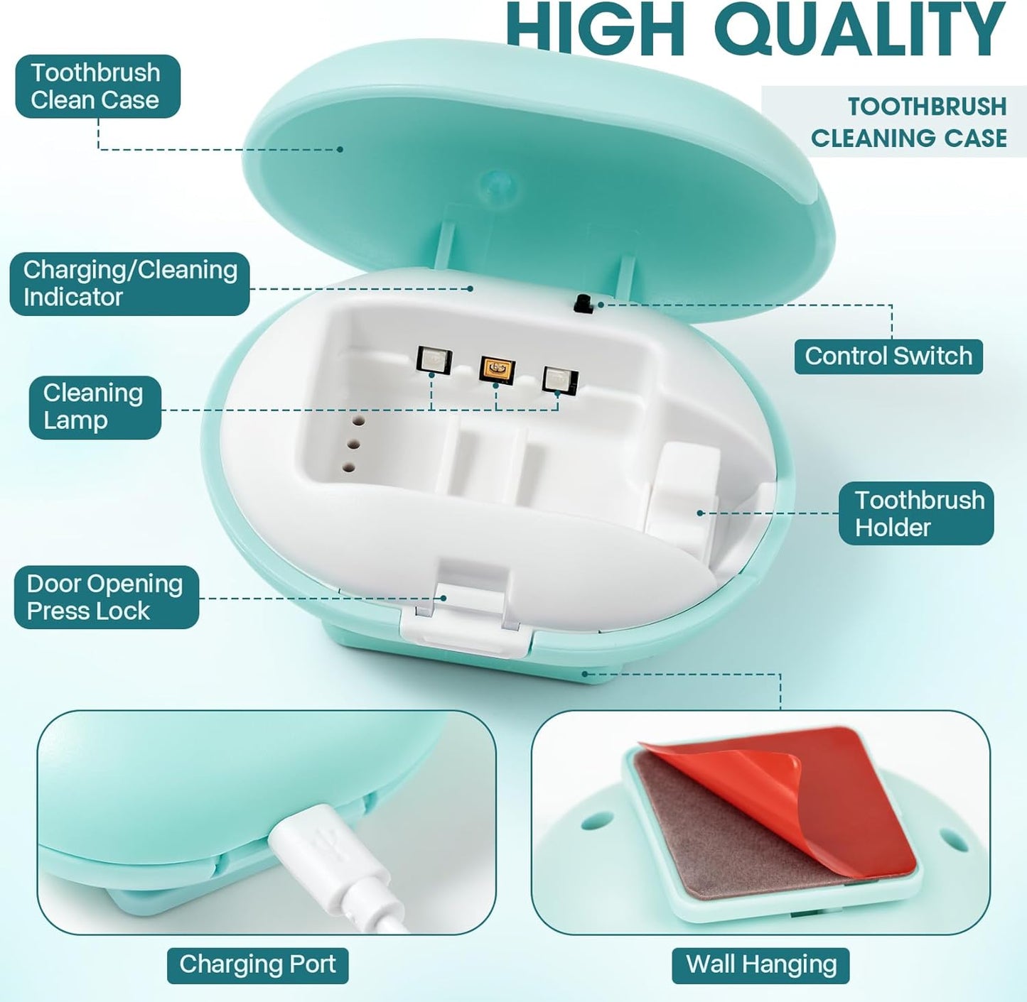 Toothbrush Sterilizer, Toothbrush Travel Containers With Holder, Portable USB Charging Blue Light Toothbrush Cleaner Case (Pale Blue)