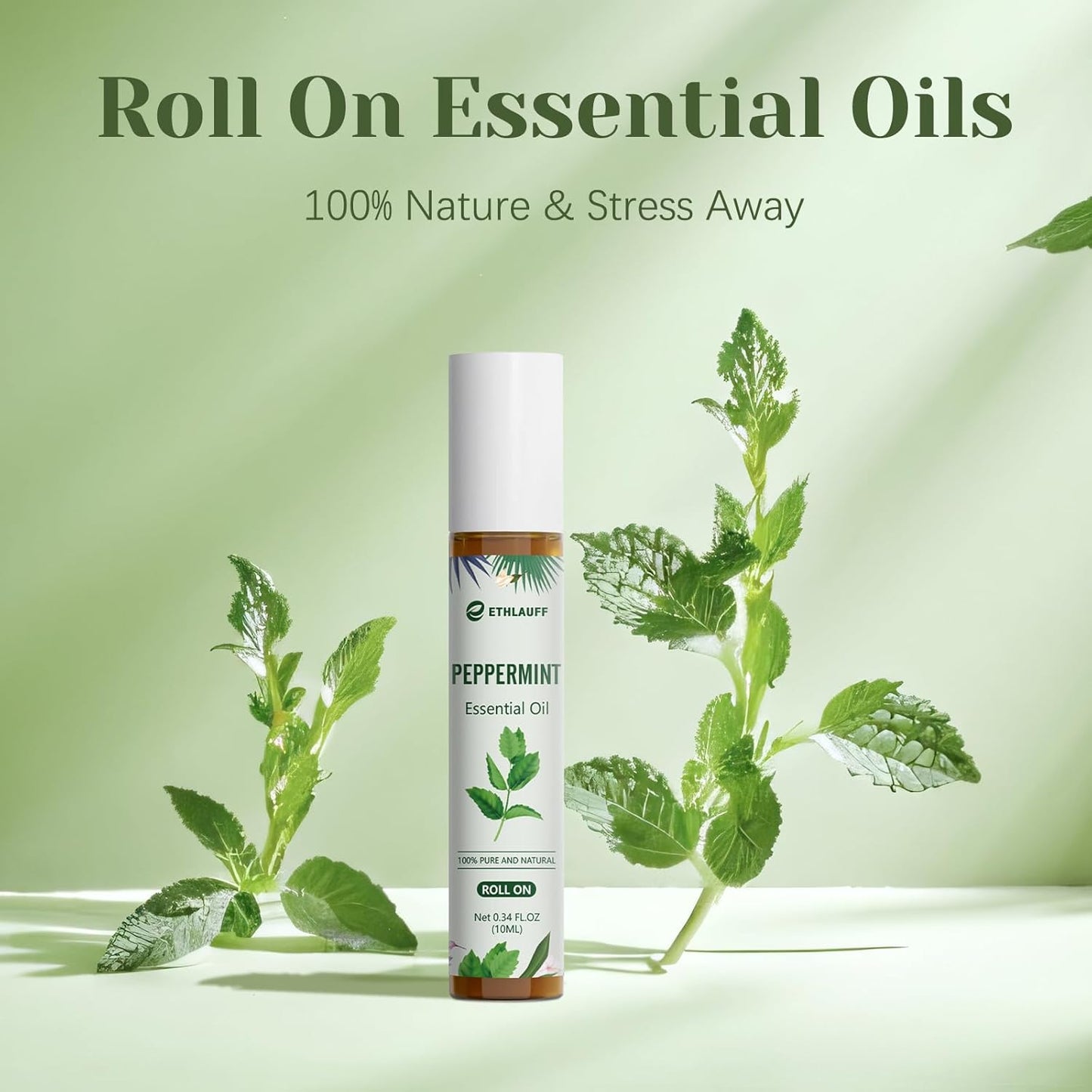 Peppermint Essential Oil Roll On, Natural & Prediluted Oil Blend Roller with Fresh Minty Aroma - Aromatherapy & Headache Relief
