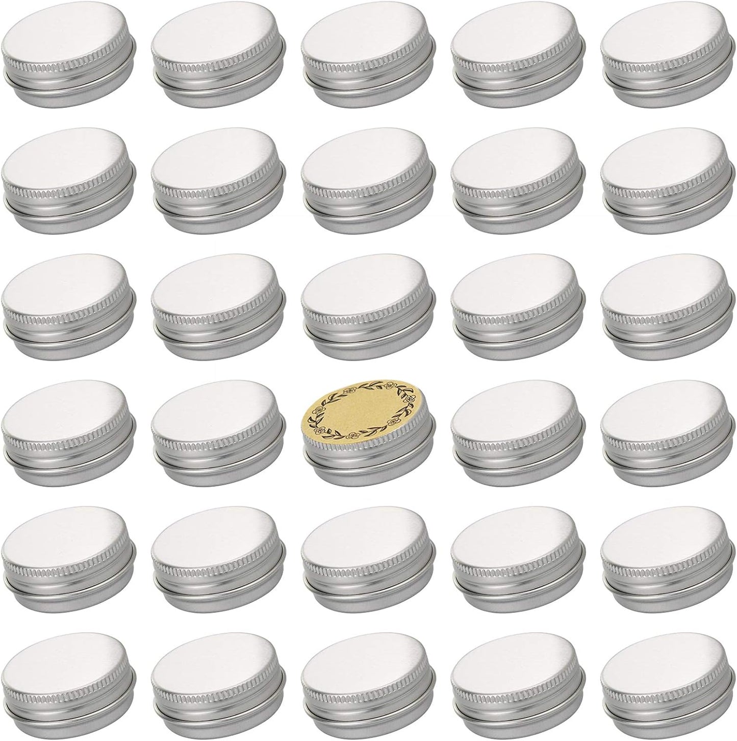 0.5 oz Screw Top Aluminum Tin Jar with Screw Lid and Blank Labels (Silver - Pack of 32)