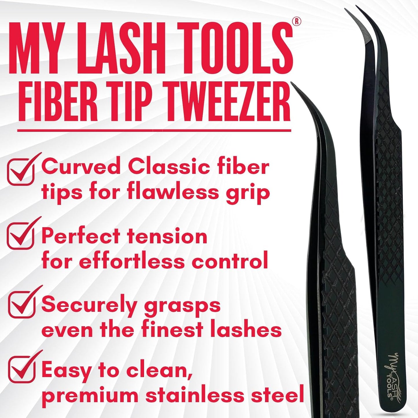 Curved Classic & Volume Fiber Tip Lash Tweezer – SLAY CURVE, Diamond Grip, Professional Eyelash Extension Tweezers, Precision Lash Tool (Black)