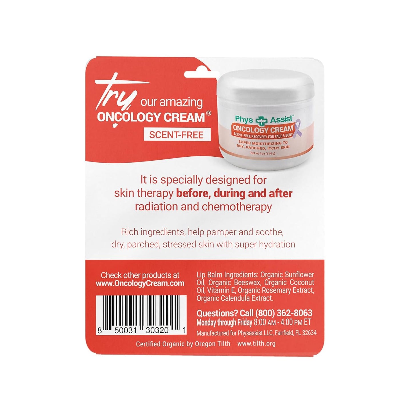 PhysAssist Oncology Lip Balm USDA Organic Unflavored Moisturize, Hydrate & Protect Dry parched lips during Chemo or Radio USDA Organic. 3 Pack