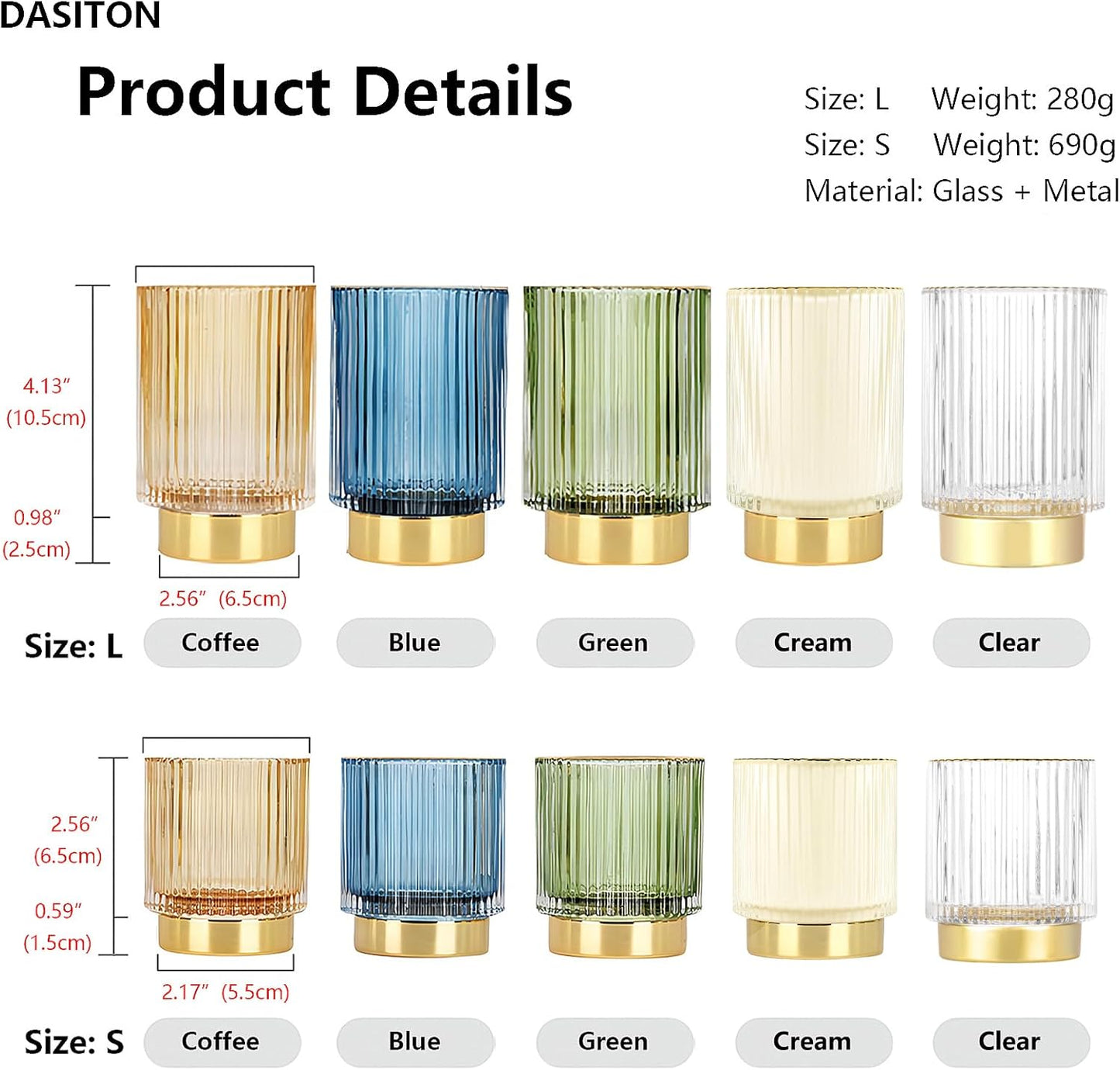 DASITON Makeup Brush holder Organizer,Crystal Cosmetic Makeup Brush Glass Brushes Storage Holder, Vintage Make Up Brush Cup Pen Pencil Holder striped vase(Green S)