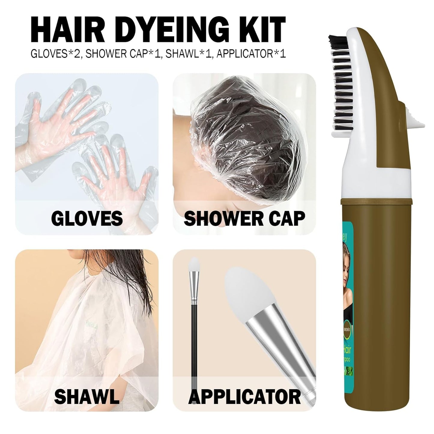 Brown Hair Dye,Hair Dye Shampoo for Women,Hair Color for Gray Hair Coverage Permanent,Comb Dyeing Champu Para CanasHair Dye 4 in 1 With Comb Herbal Natural Plant Hair Color Shampoo(Brown)