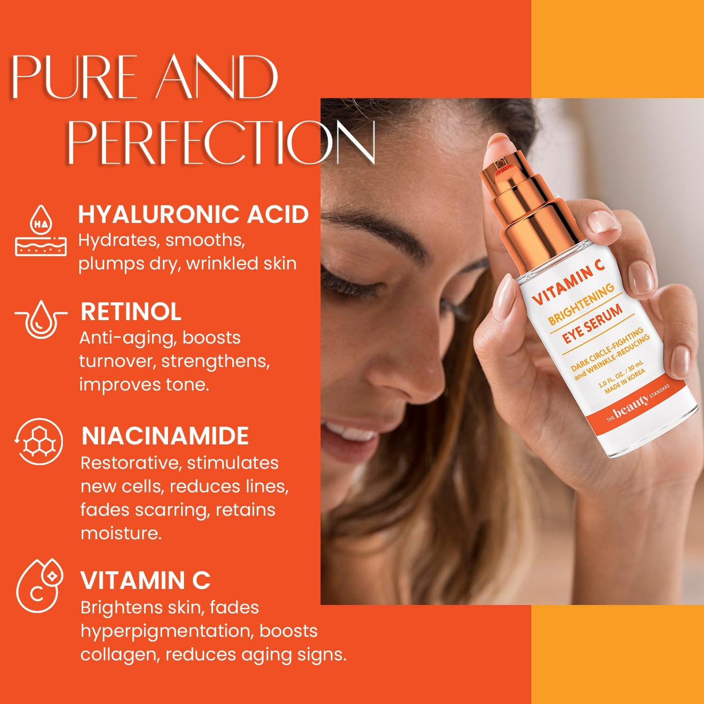 Vitamin C Under Eye Serum - Anti Aging - Reduces Eye Bags, Puffiness, Dark Circles & Wrinkles, Hydrating Eye Serum - Cruelty Free Korean Skin Care For All Skin Types - 1 oz / 30 ml