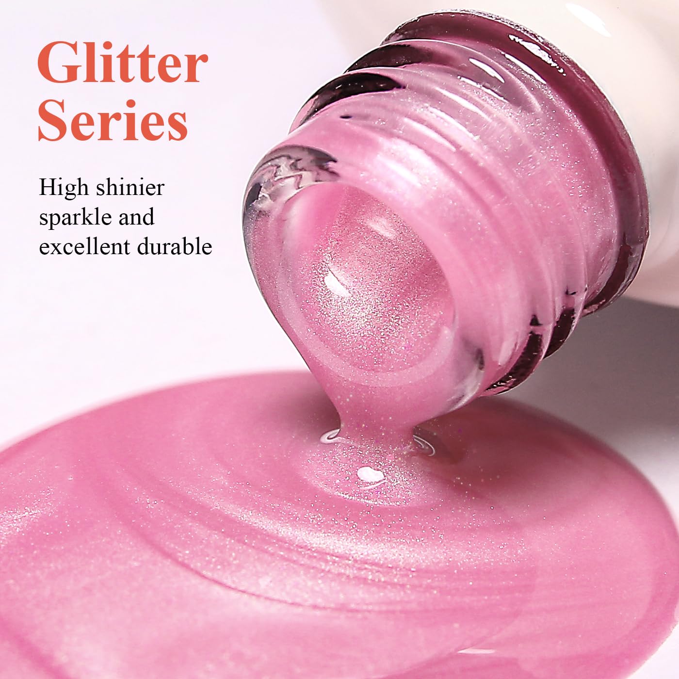 Imtiti Glitter Gel Nail Polish, Light Pink Pearl Glitter Nail Gel Polish Diamond Shimmer Sparkle Soak Off UV LED Spring Summer Manicure 10ML
