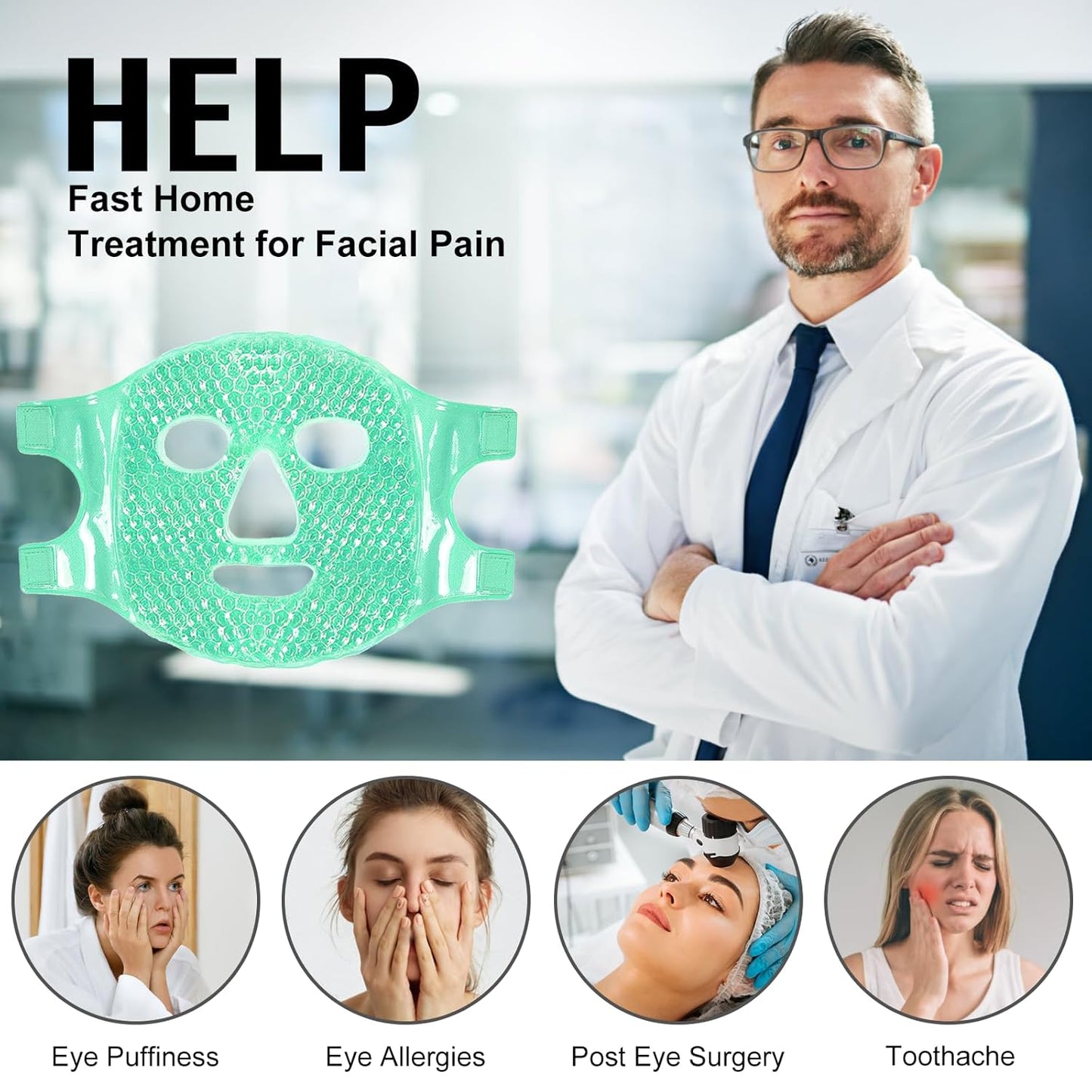 BeeVines Ice Face Mask, Cooling Gel Pack for Puffy Eyes, Cold & Hot Reusable Compress, Frozen Eye Packs Masks for Women for Dark Circles, Puffiness, Allergies & Headaches (Green)