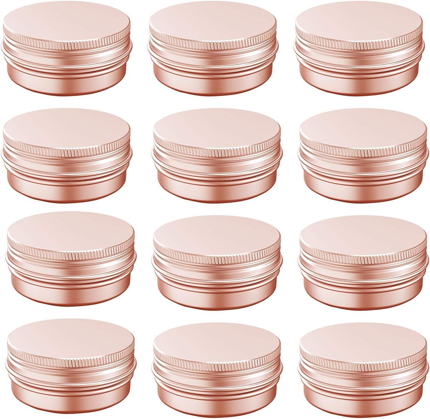 4 Ounce Aluminum Tin Jar with Screw Cap 120mL Tin Cans Refillable Containers for Cosmetic, Lip Balm, Cream, Lotion, Balms, Spices, Salve, Rose Gold 12 Pcs