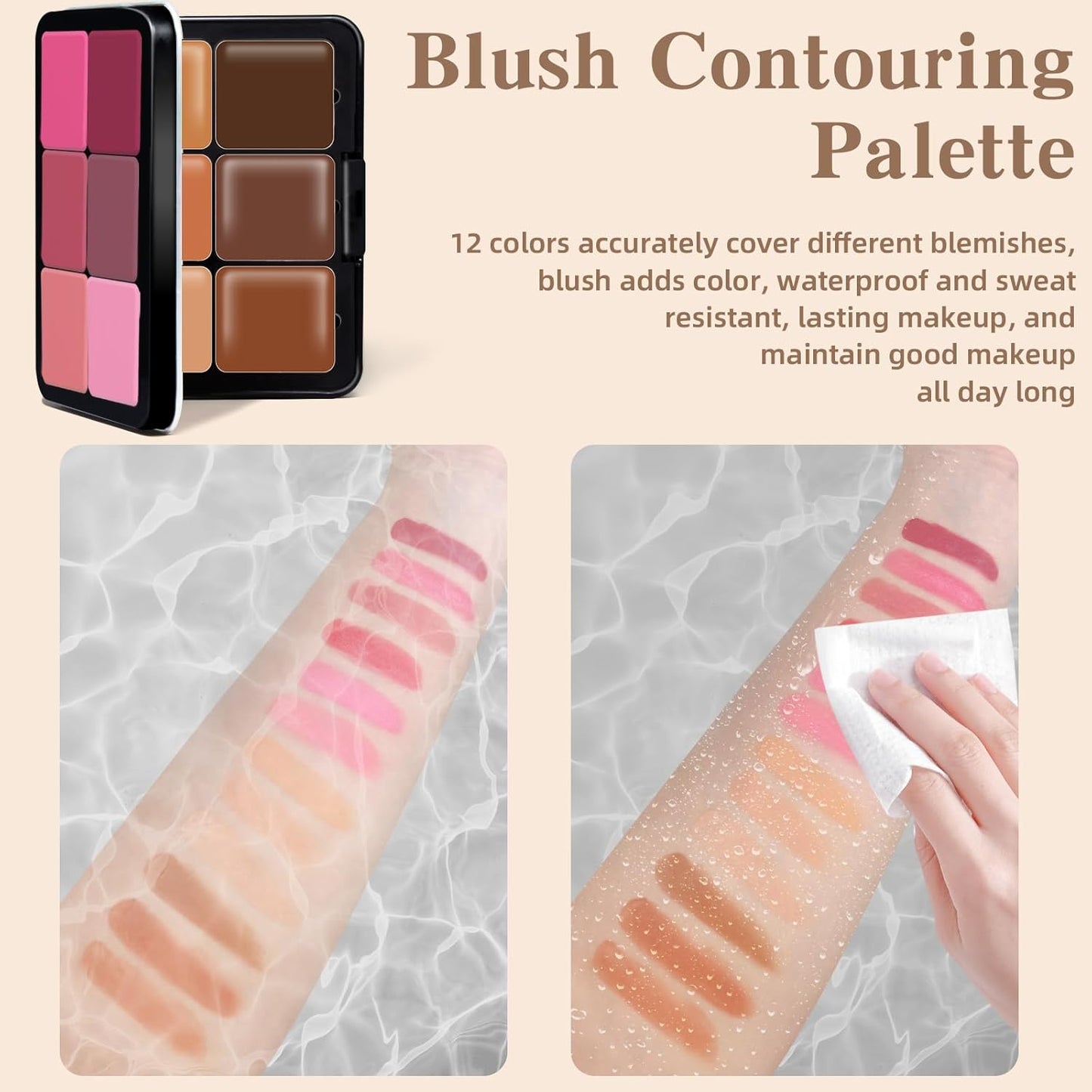 12 Colors Color Correcting Concealer Foundation Palette, Cream Blush and Concealer Palette, Long Wearing Smudge Proof Blendable Matte Finish Blush Powder Highlighter Cream Contour Palette Makeup (02)