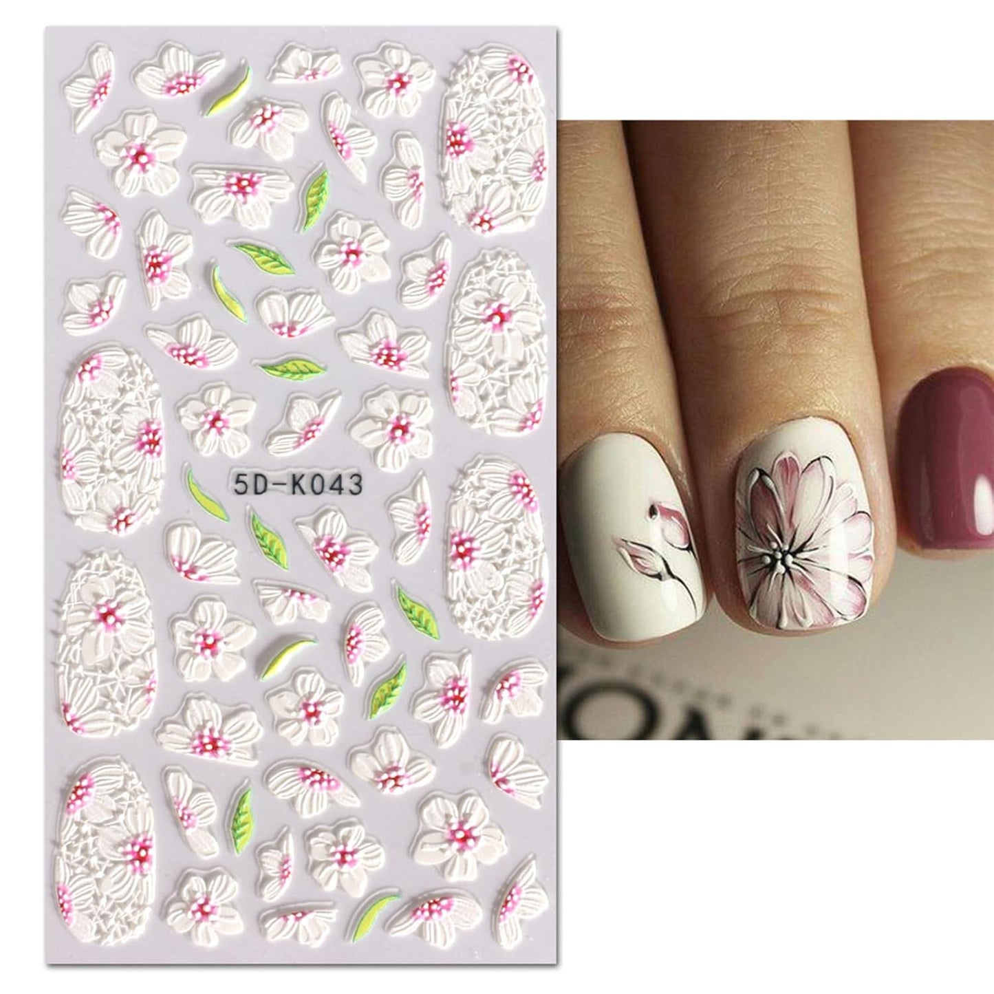 JMEOWIO 3D Embossed Flower Nail Art Stickers Decals Self-Adhesive Pegatinas Uñas 5D Summer Spring Floral Nail Supplies Nail Art Design Decoration Accessories 4 Sheets