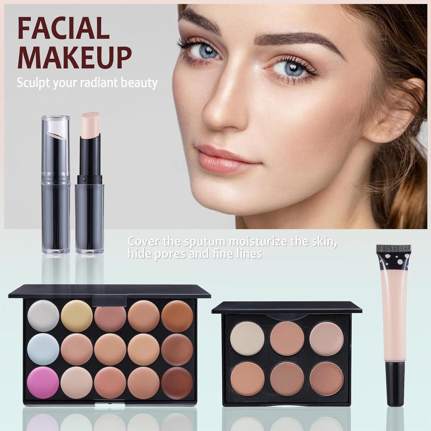 Makeup Kit For Women Full kit, Makeup Set For Teen Girls Eyeshadow Lip gloss Lipstick Make up Brushes Eyebrow Eyeliner Pen Liquid Concealer Foundation Primer Puff Eye shadow Shields Eye Brow Stencil