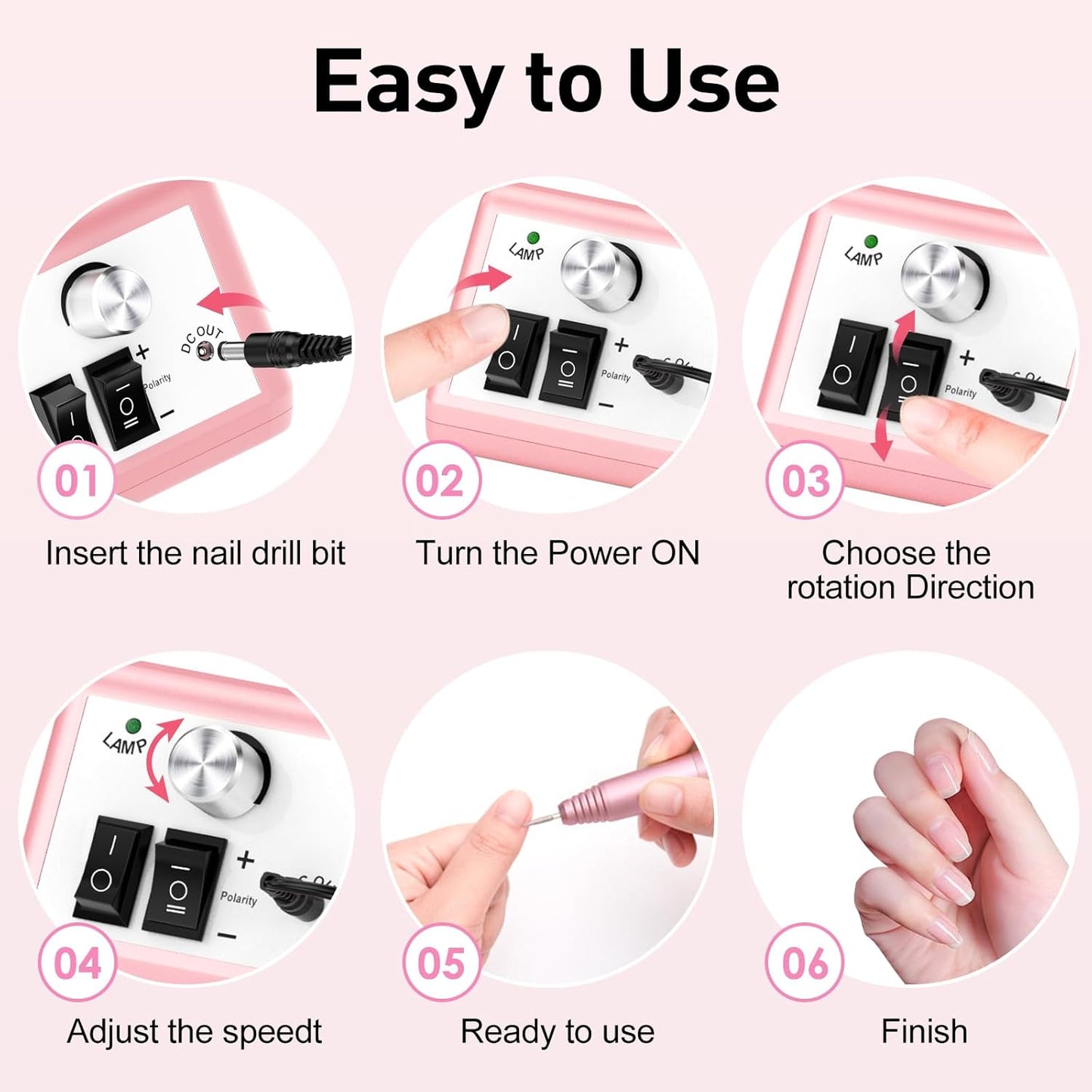 JIASHENG Nail Drill, 20000rpm Professional Electric Nail Drill Machine, Electric Nail File Drills for Acrylic Nails Gel Nails Manicure Pedicure Tools for Salon Use, Pale Pink