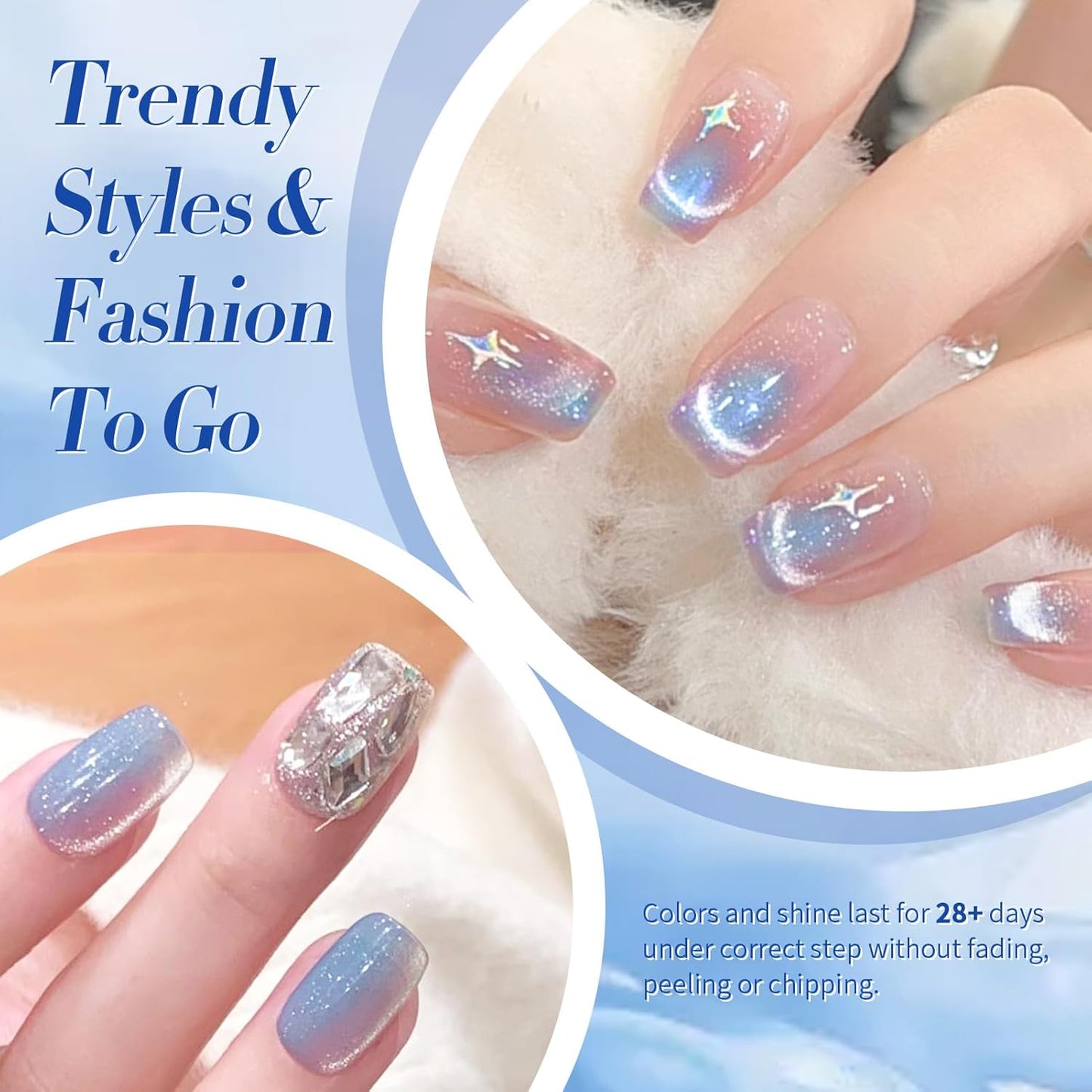 BORN PRETTY Cat Magnetic Eye Gel Nail Polish Light Blue Holographic Glitter Gel Polish Glass Magnetic Gel Gift 15ML