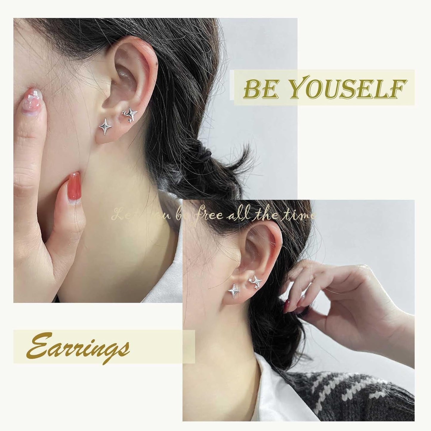 Punk Cross Star Dangle Drop Earrings Vintage Silver Hanging Rhinestone North Star Drop Earrings Minimalist Cross Star Dangle Huggie Small Hoop Earrings Jewelry for Women