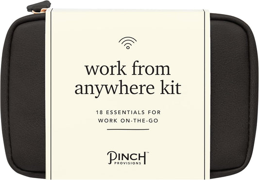 Pinch Provisions Work from Anywhere Kit, Includes 18 Essentials to Help You Stay on Task, Must-Have Essentials, Compact Multi-Functional Vegan Leather Pouch, Black