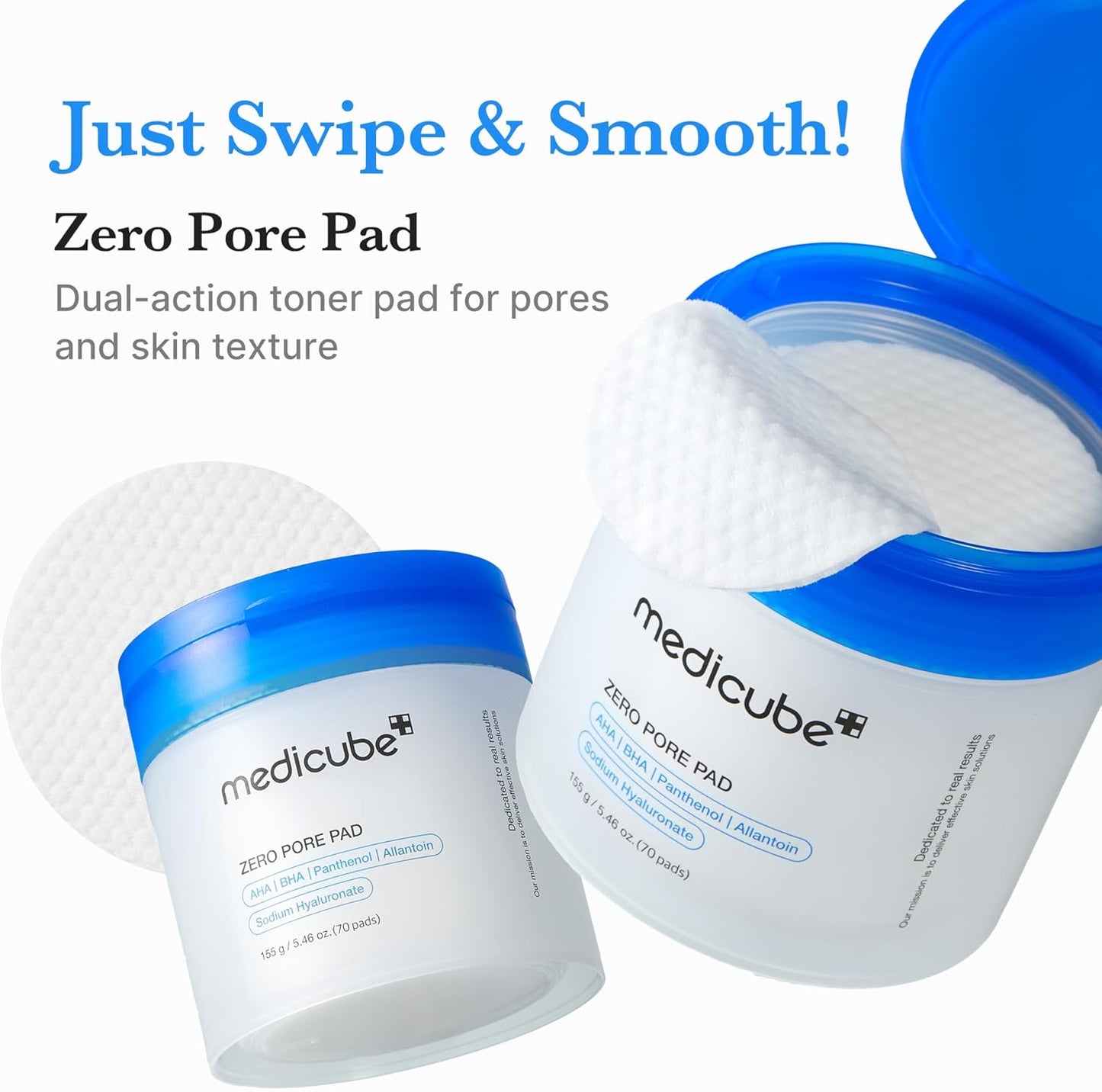 Medicube Zero Pore Pads 2.0, Dual-Textured Facial Toner Pads for Exfoliation and Pore Care with 4.5% AHA Lactic Acid & 0.45% BHA Salicylic Acid, Ideal for All Skin Types, Korean Skin Care (70 units)