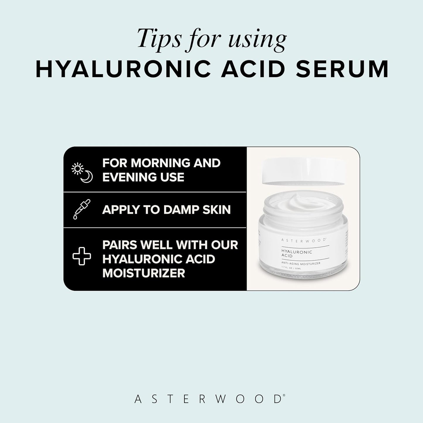 Asterwood Hyaluronic Acid Serum for Face - Plumping, Anti-Aging, Hydrating - Fragrance-Free - 8 Fl Oz