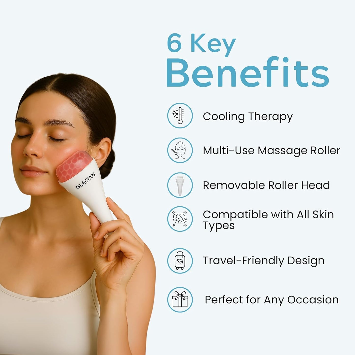 CRYO FACE Roller: Premium Ice Roller for Face Lift, Wrinkles, Double Chin Reducer, Self Care Gifts, Skin Care Tools, Radiant Glow (White)