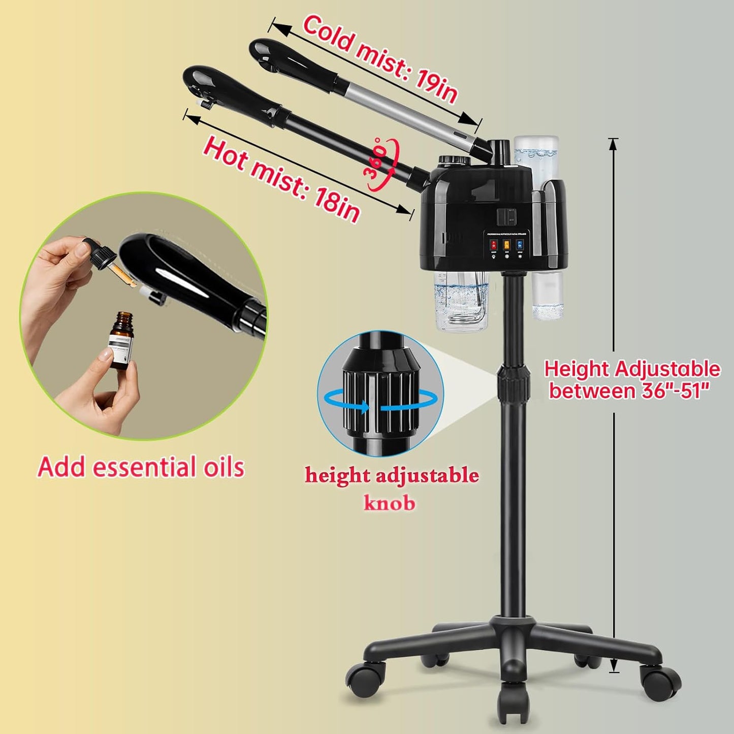 Professional Facial Steamer with Hot and Cold Mist Face Steamer with Wheels for Home Use or Beauty Spa Deep Cleansing and Hydration