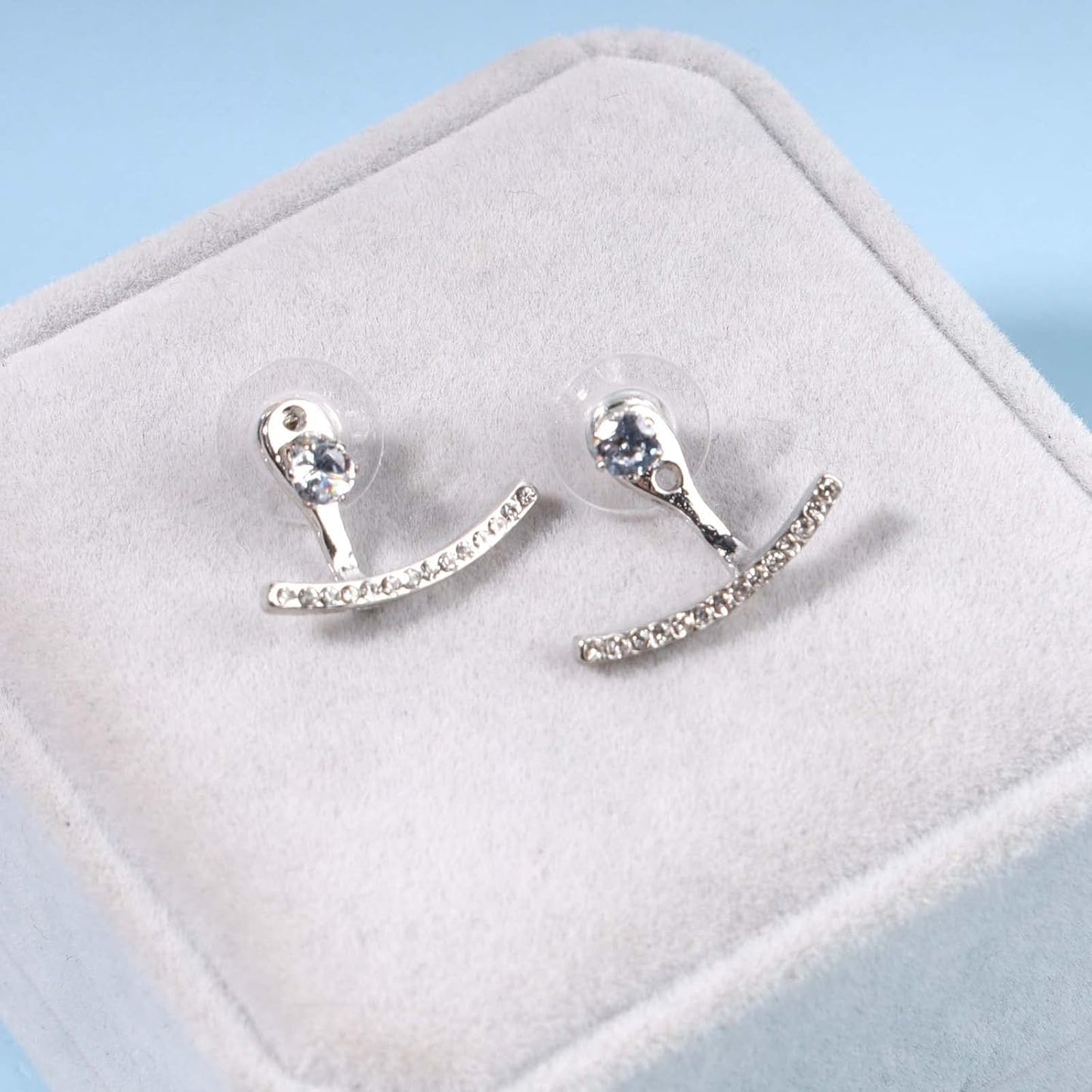 Crystal Bar Ear Climber Earrings Silver Rhinestone Ear Jacket Earrings Boho Bar Ear Crawlers Earrings Minimalist Geometric Moon Earrings Jewelry for Women and Girls