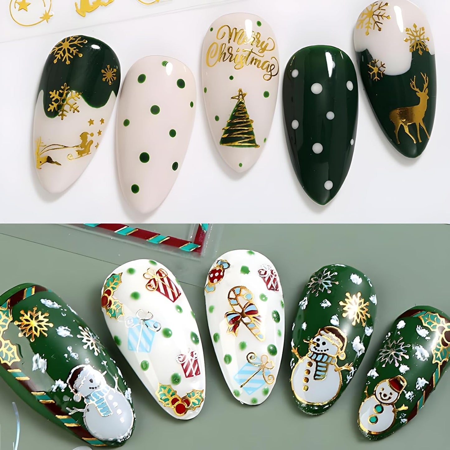 24 Sheets Christmas Nail Art Stickers Gold Snowflake Nail Decals 3D Self- Adhesive Pegatinas Uñas Snowman Elk Christmas Trees Nails Nail Supplies Nail Art Design Decoration Accessories for Women and G