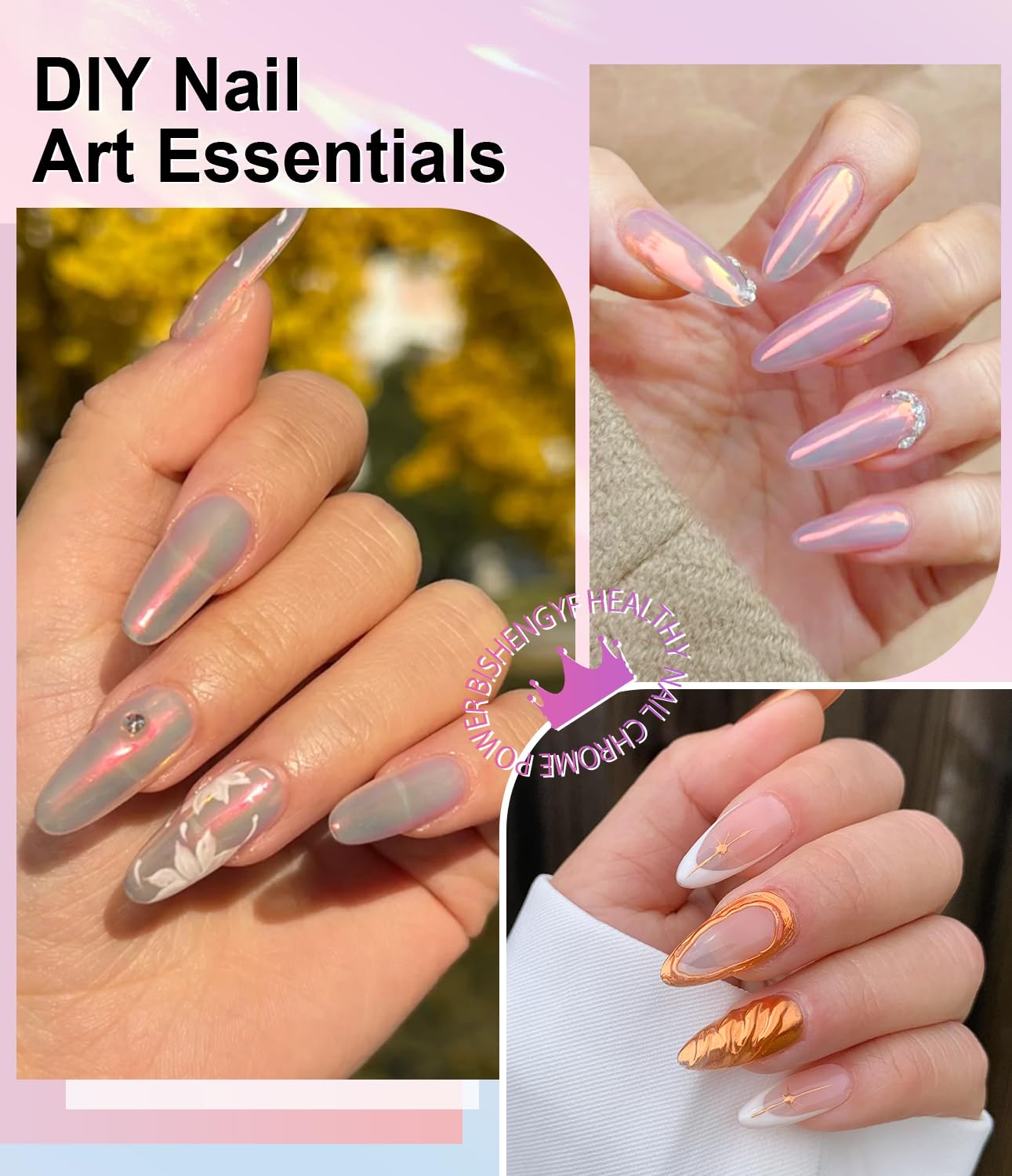 2 PCS Chrome Nail Powder：Mirror Effect Copper Chrome Nail Powder,Metallic Mirror Orange Chrome Nail Powder Decoration for DIY Nail Art,Bronze Pigment Holo Chrome Powder