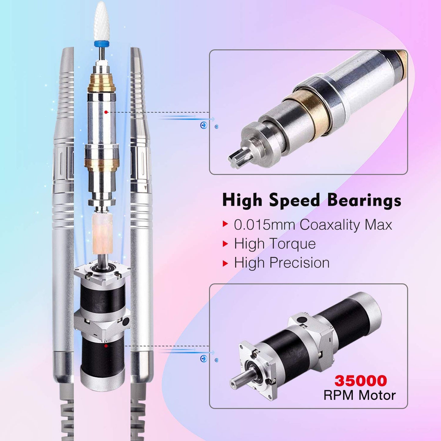 Professional Nail Drill Machine, IMENE 35,000RPM Portable Brushless Nail Drill Rechargeable E-File Nail Drill Perfect for Acrylic, Gel, Natural Nails（White）