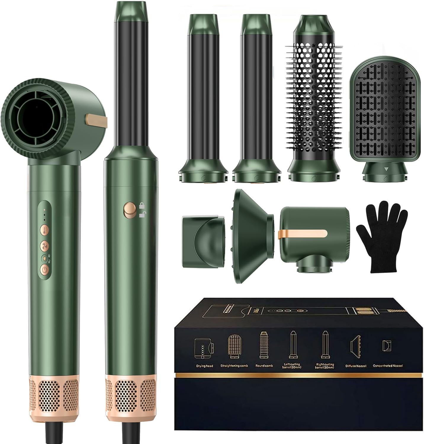 7 in ONE Hair Dryer Brush, Powerful Blow Dryer Brush with Auto- Wrap Curler, Detachable Fast Drying, Volumizing, Curling, Straightening, Ionic Hair Dryer with Diffuser, Hair Styling Tools 100-120V