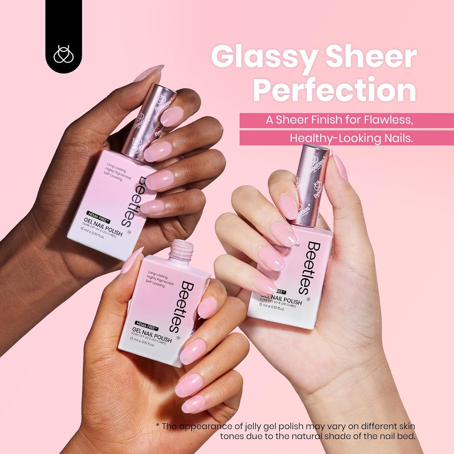 Beetles Nude Pink Gel Nail Polish Set, 6 Colors Hema Free Light Pink Jelly Gel Polish Translucent 15ML Full Size Nail Concealer High Gloss Soak Off UV Salon Spring Colorful Bottle Gel Gift for Women