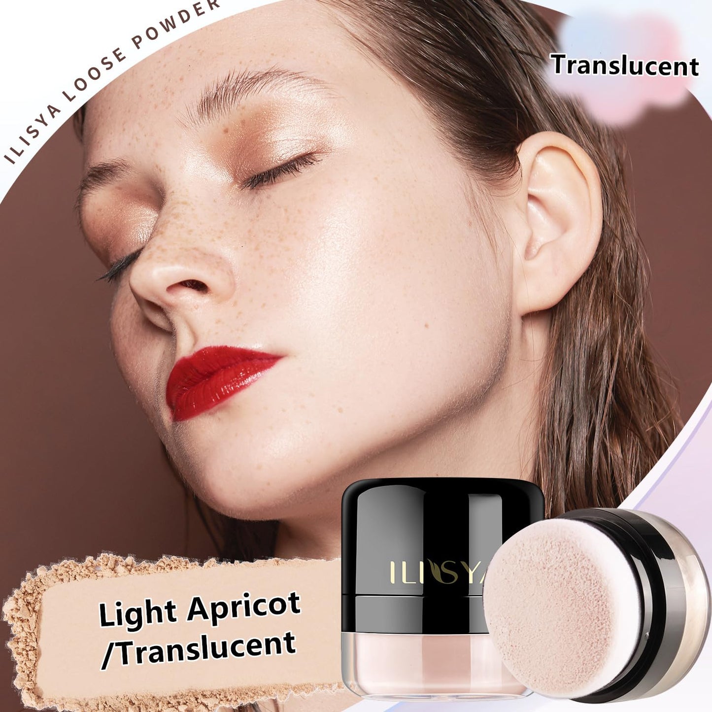 Setting Powder Lightweight Loose Powder Finishing Powder Long-Lasting Face Powder Waterproof with Soft Mushroom Powder Puff & Mirror, Matte Finish,0.28 Oz (Light Apricot/Translucent)