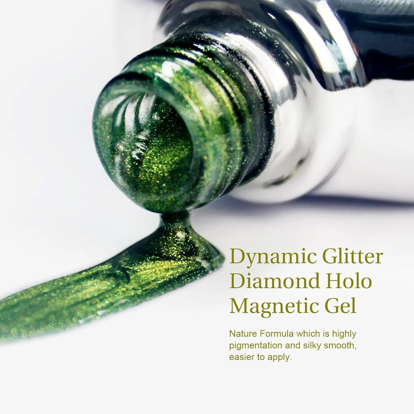 Cat Eye Gel Nail Polish with Magnet Stick, 15ml Glitter Holographic Nail Polish, Magnetic Effect Gel for Home DIY Manicure Gift, Jelly Green