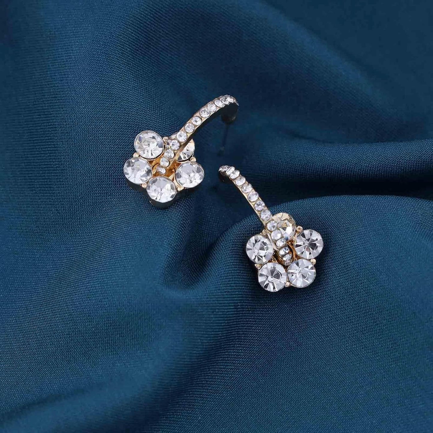 Vintage Rhinestone Flower Drop Earrings Crystal Flower Stud Earrings Gold Cz Hoop Earrings Sparkly Crystal Wedding Earrings Jewelry for Women