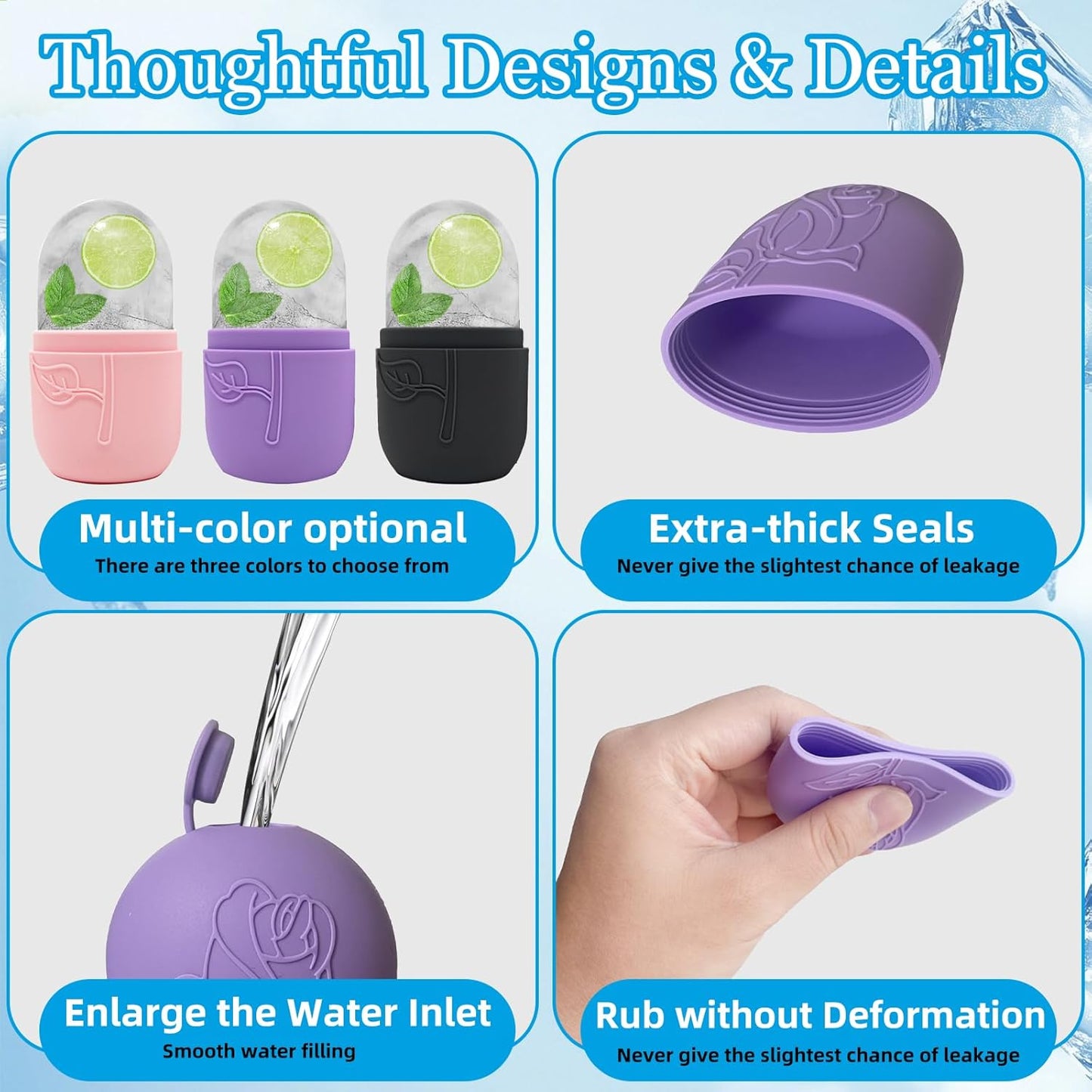Ice Face Roller Massager for Face, Reusable Silicone Ice Cube Mold, Facial Beauty Ice Roller, Reduce Puffiness and Dark Circles, Minimize Pores & Improve Skin Texture (Purple)