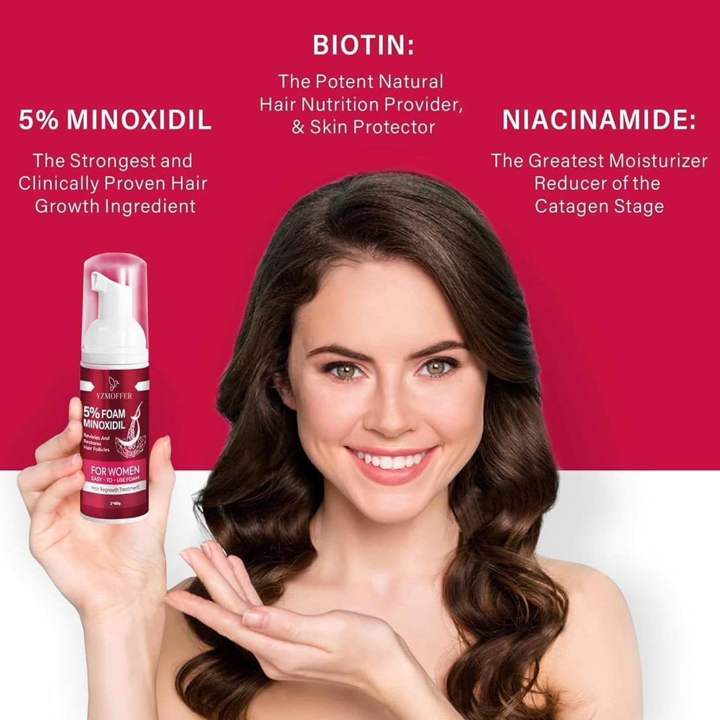 5% Minoxidil Foam for Women Hair Growth: Hair Regrowth Treatment for Women, Reduce Hair Thinning & Hair Loss, Nourish Scalp, Thicker & Fuller Hair, 2 x 60g (2-Month Supply)