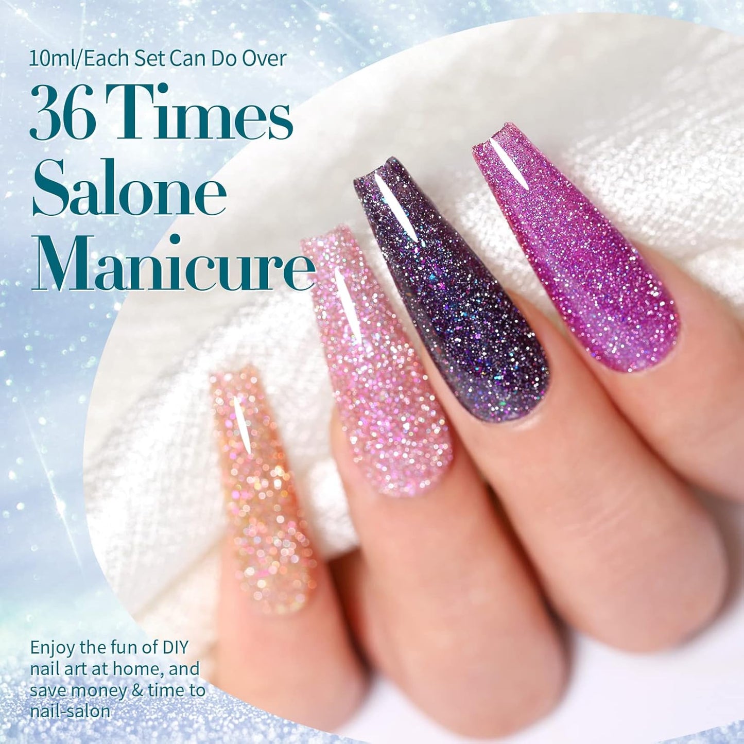 Born Pretty Reflective Glitter Gel Nail Polish Shimmer Sequins Sparkly Shiny Disco DJ Glitter Sequins Nail Polish 6PCS 7ML