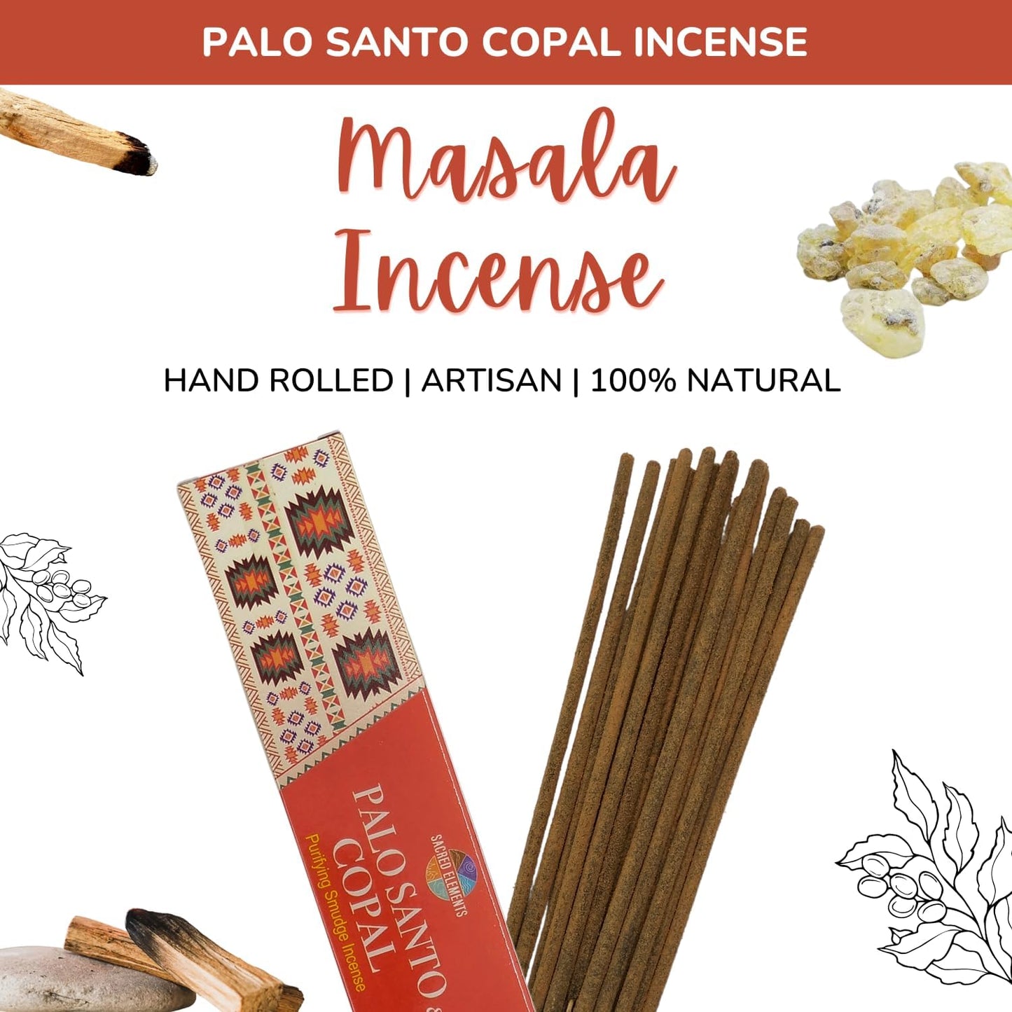 Sacred Elements Palo Santo & Copal Incense Sticks – 12 Pack | Natural Holy Palo Santo for Cleansing, Meditation, Smudging & Aromatherapy | Premium Copal Resin Blend | Long-Lasting Fragrance