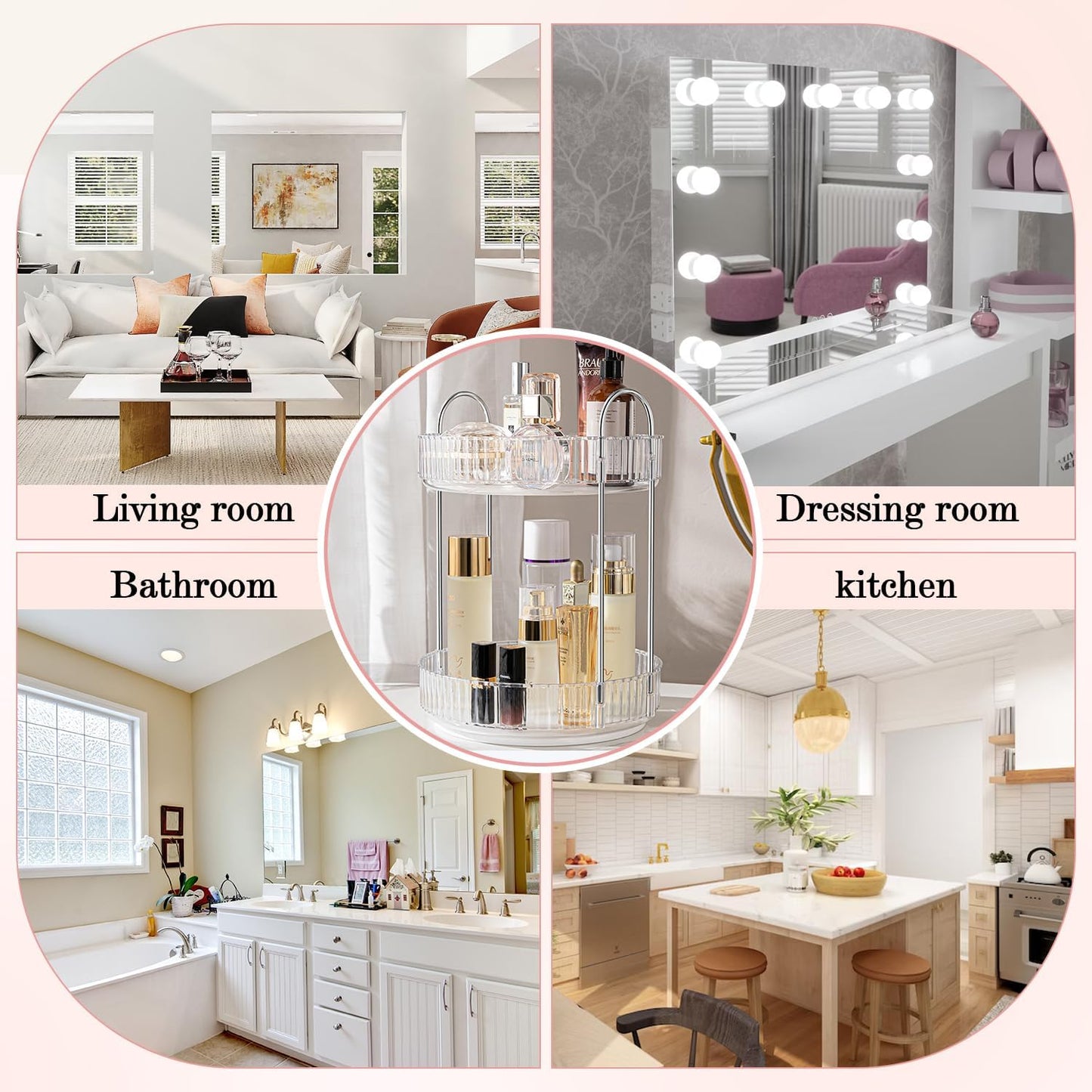 Rotating Makeup Organizer, 360° Spinning Makeup Storage Holder Rack, Dresser Bathroom Organizer Countertop, Large Capacity Perfume Skincare Lipstick Organizer for Vanity.(2 Tiers, Transparent)