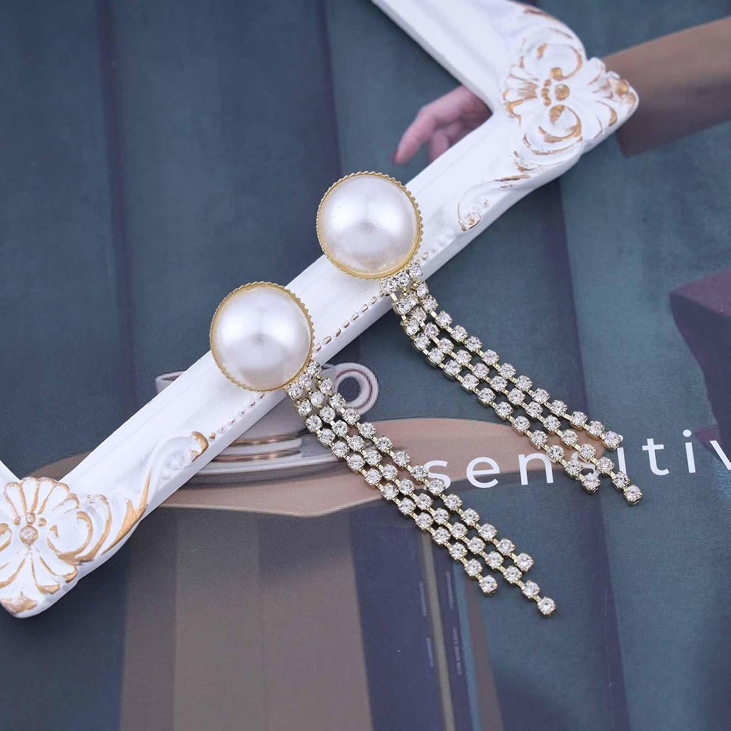 Vintage Crystal Pearl Drop Earrings Cz Bridal Crystal Earrings Long Rhinestone Tassel Earrings Gold Pearl Stud Earrings Jewelry for Women